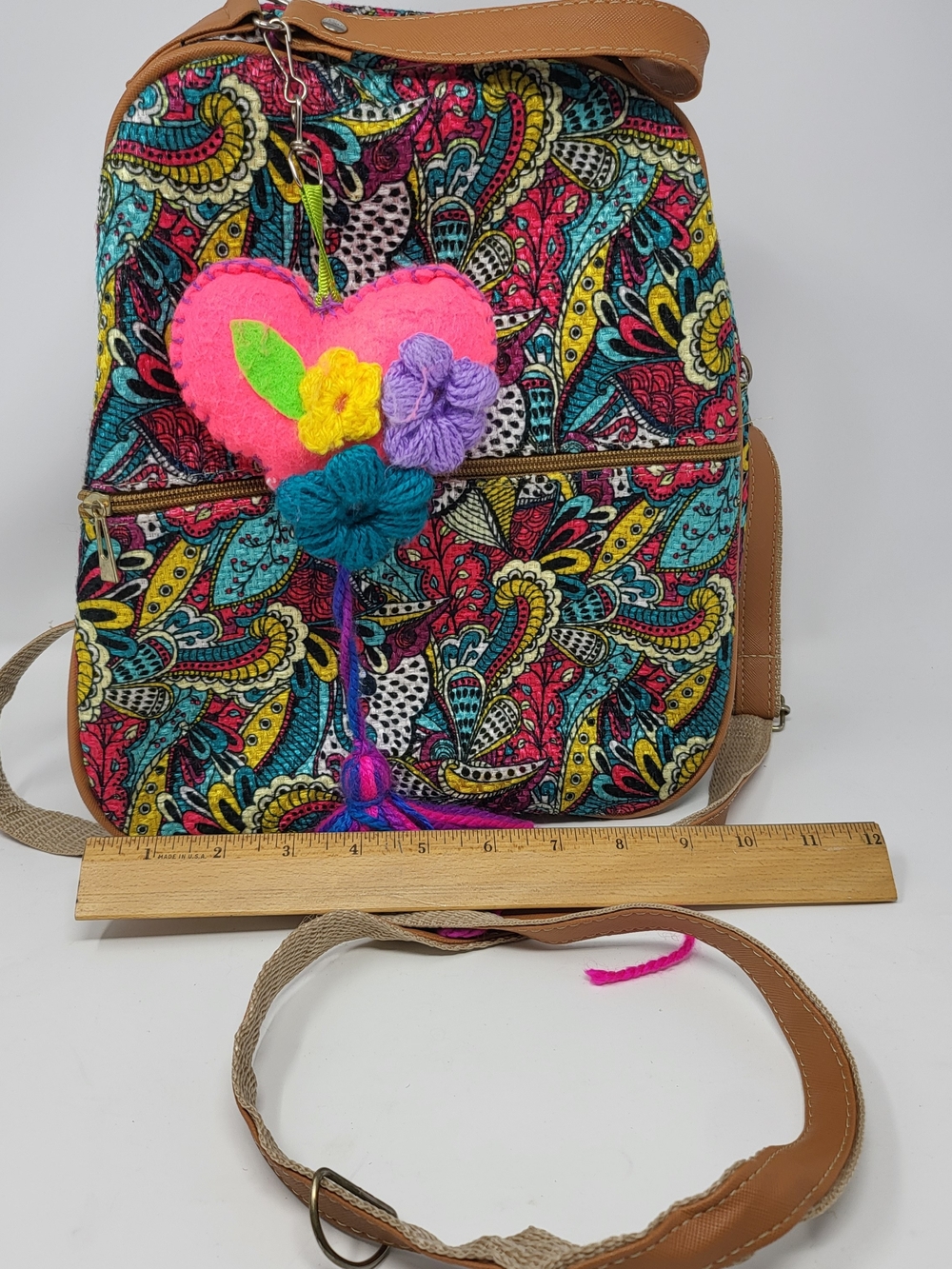 Boho Multicolor Floral Canvas Crossbody Bag - Pink Accent - Picture 3 of 6